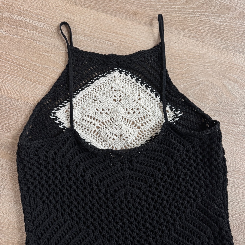 Zara crochet knit midi dress M black cream - Picture 5 of 5